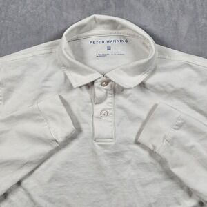Peter Manning Polo Shirt Mens 2 White Long Sleeve Pima Cotton Stretch Casual